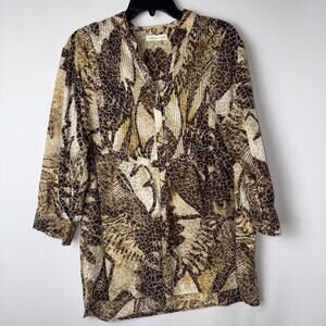 Coldwater Creek Animal Print Safari Button Up Blouse Top Size 2XL 20W Y2K Work